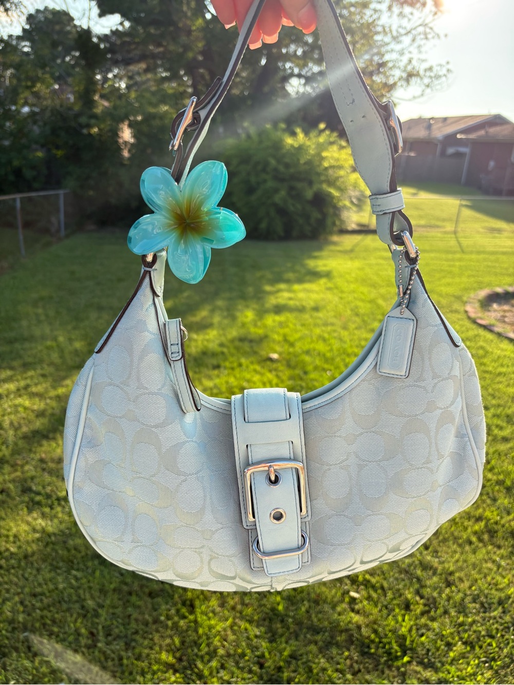 Coach Pale Blue Signature Hobo Shoulder Bag